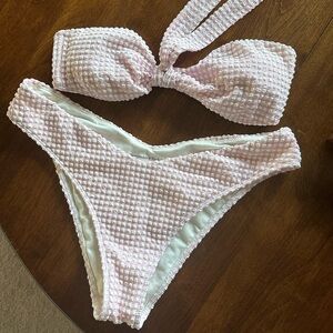 Textured Gingham Pink and White Bikini